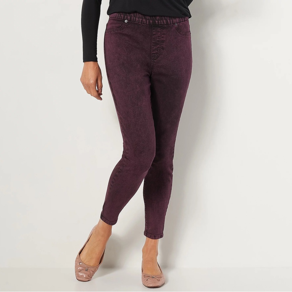 LOGO by Lori Goldstein Petite Sun Faded Straight Leg Jeans - Very Berry 6P